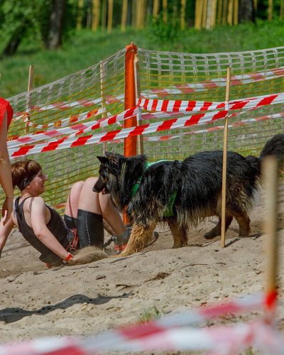 Trenerka psów z owczarkiem staroniemieckim na trasie Hard Dog Race 2022.
